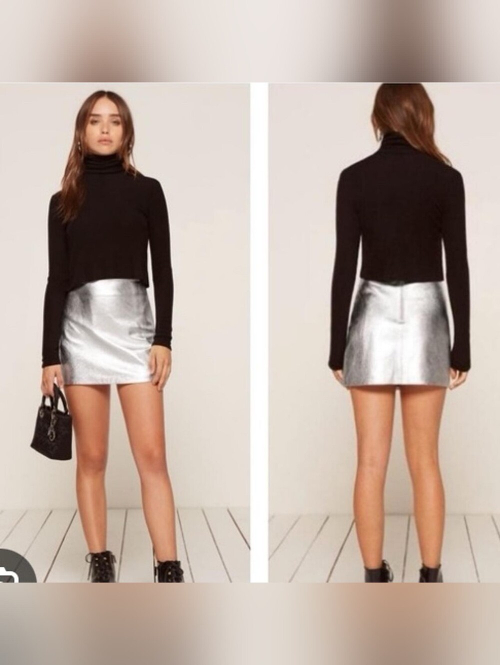 NWT Reformation Mercury Silver Leather Miniskirt Size 4